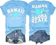 [MMIUAEG] Hawaii 1959 Sea Turtle Leaf Print T Shirt for Summer