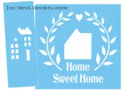 Joanie Stencil Folk Art Saltbox Sweet Home Country Vine Wreath Heart DIY Signs