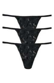 Hanky Panky High Cut 3-Pack Lace G-String Thongs in Black at Nordstrom One Size