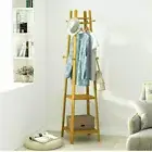 Bamboo Wooden Clothes Coat Hat Hanger Entryway Clothes Stand Rack Organizer Shel