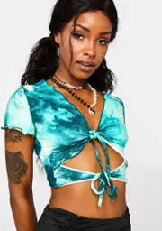 [Bailey Rose] Seafoam Tie Front Crop Top