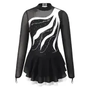Figure Skating Dress Kid Girl Gymnastics Ballet Leotard Latin Competition Dance Dress Long Sleeve Sheer Mesh Body Jersey Leotard White 6