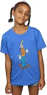 [Absolute Cult] Disney Girls Goofy Christmas Lights T-Shirt Royal Blue 5-6 Years