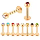 5X 16g Multicolour Crystal Rose Gold Labret Ring Steel Bar Lip Ear Stud Piercing