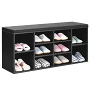 Giantex 10-Cube Shoe Bench Rack Storage Cabinet w/Padded Cushion Entryway Shoe Organizer Black