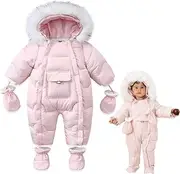 [AIKSSOO] Baby Snowsuit Hooded Romper Zipper Winter Outwear Footed Infant Boys Girls Jumpsuit