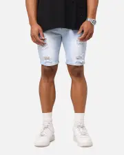 [SAINT MORTA] Saint Morta Dynasty Thrash V2 Denim Shorts Pale Blue - Size 30 30 Pale Blue