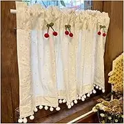 Embroidery Daisy Valance with Tassels for Home Decor- French Country Style Floral Half Curtain, No Drilling Rod Pocket Short Window Treatment for Bedroom Kitchen (Rod,140cmx130cm)