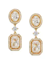 Nadra Radiant Cubic Zirconia Halo Double Drop Earrings in 18K Gold Plated OS