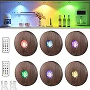 Rechargeable RGB Puck Lights with Remote Control,2000mAh High Capacity Battery Operated LED RGB Cabinet Lighting,Dimmable Tap Stick On& Magnetic Mount Wireless Closet Light for Kitchen Counter,Shelve