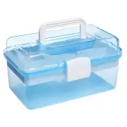 Clear Light Blue Plastic Multipurpose Handled Storage Box w/Removable Tray