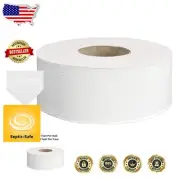 Commercial 2-Ply White Toilet Paper | 12 Jumbo Rolls, Eco-Friendly & Septic Safe