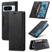 SupRShield For Google Pixel 8 Pro Case RFID Blocking Retro Flip Premium Leather Card Holder Wallet Cover - Black