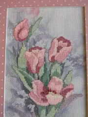 Framed Cross Stitch SPRINGTIME IN PINK Designed By Sally Burrhus - 9x 11 JCA New