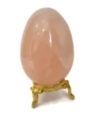 Natural Rose Quartz Healing Crystal Gemstone Egg on Gold Metal Stand
