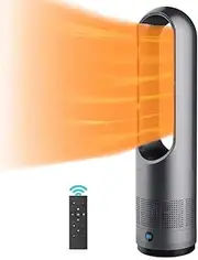 Bladeless Fan With Cooling & Heating - 80° Oscillating Tower With 3 Positions/8 Speeds/8H Timer/LED Display - 30W/1400W Noiseless Operation