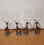 Set Of 4 Pottery Barn Giraffe Wine Glasses Metal Silver Safari