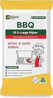 Great Aussie Wipes BBQ 10 Pack - Large Size Textured Sustainable Wet Wipes - Compostable and Plastic-Free Cleaning Wipes