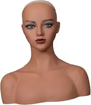 "Abbraccia" Realistic Mannequin Head with Shoulder Multifunctional Fashion Smooth Wig Holder Manikin for Scarf Hats Necklace Jewelry, Style D