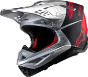 Alpinestars Supertech M10 Flood, motocross helmet , color: Silver/Matt-Black/Neon-Red , size: S