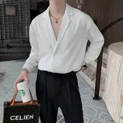 Long-Sleeve Collared Plain Shirt White - XL