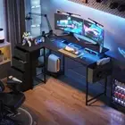 140cm Advwin L Shaped Corner Desk with LED Lights & Power Outlets