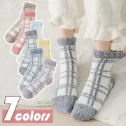 Women Plaid Plush Winter Sleeping Socks House Socks Bed Socks Hut Socks