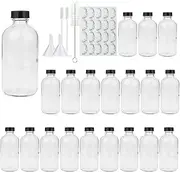 8oz Clear Glass Bottle, Reusable Glass Bottles with Airtight Lid for Shampoo, Conditioner, Essential Oils, Set of 20 (Clear)