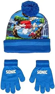 [SONIC THE HEDGEHOG] Sonic Hat and Gloves Set, Blue, Standard for Kids, blue, Estándar