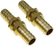 SENRISE Barb Connector 2Pcs Brass Straight Bulkhead Pipe Fitting BSP Hose Pipe Adapter for Air Fuel Water (6-10mm) 10mm Gold