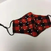 LELE SADOUGHI FACE MASK RED AND BLACK BUFFALO CHECK WITH PEARLS NWT