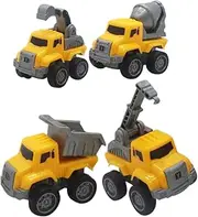 JUMPLAWN 4pcs Construction Truck Toys Friction Powered Pull-Back Cars for Excavator and Trucks for Learning and Creative Play