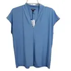 Buffalo David Bitton Blue Elevated V-neck Knit Cap Sleeve Blouse NWT Size Large