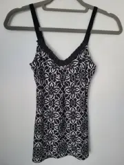 New WHITE HOUSE BLACK MARKET Black & White Patterned Lace Trim Camisole XXS
