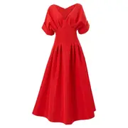 [Carolina Herrera] Short Sleeve V-Neck Midi Dress