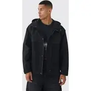 Mens Hooded Mesh Panel Tech Parka In Black