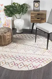 Rug Culture Bone Ivory & Multi Scandi Durable Round Rug