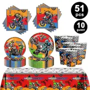 Motorcycle Theme Party Tableware 10 Guest Pack Plates Cups Napkins Tablecloth