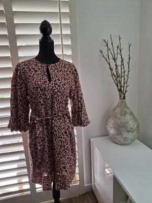 LADIES WITCHERY PRINT DRESS SIZE 10 LINEN WITH TIE FULLY LINED NEW W/TAG $180 !