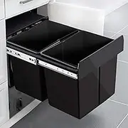 Cefito Rubbish Bin, 15L Twin Kitchen Pull Out Waste Bins Small Dual Under Sink Slide Garbage Trash Dustbin Basket Home Storage Container, with Lids Sliding Black