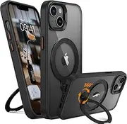 VENINGO iPhone 14 Case, iPhone 13 Case, 360° Spin Magnetic Stand [Compatible with MagSafe] Slim Cover with Ring Holder Transparent Back Shockproof TPU Protective Phone Case for iPhone 13/14, Black
