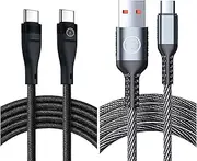 MTF' 2 Pack 60W, USB C to USB C + USB C to USB A, 1M, Nylon Braided, Black, 480 Gbps, Compatible with Apple, Samsung, Google, Switch, Dell, Chromebook, GoPro, Motorola