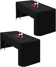Lumaycens 2 Pack Black Tablecloth Open Back Fitted Tablecloth for 8ft Folding Table Washable Polyester Fabric Black Table Cloth Table Cover for Trade Craft Show Display Party Wedding Events