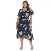 DKNY Plus Size Double-Ruffle Floral Navy Multi 16W