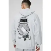 Mens Grey Oversized Pokemon Onix License Wash Print Hoodie