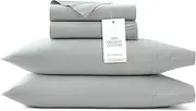 BOLL & BRANCH Percale Hemmed Bed Sheets Set – 100% Organic Cotton – 1 Flat Sheet, 1 Fitted Sheet and 1 Pillowcase from Luxury Threads – Smooth, Breathable Cooling Weave Sheets, Shore, Twin XL