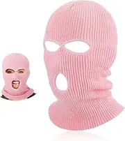 [UK-UNIQUE] 3-Hole Knitted Full Face Cover Winter Warm Neon Balaclava Mask Hat,Black Phoenix Warrior Hat,Black