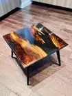 24" Square Black Epoxy Resin Center Coffee Table Live Edge Wooden Console Decors