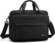 Laptop Bag 15.6 Inch Briefcase for Men Women Waterproof Nylon Lightweight, Shoulder Computer Messenger Handbag for Business Office Work Travel College Black, Black