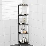 ODesign 5 Tier Floor Standing Corner Shower Caddy Organizer, Plastic Metal Floor Corner Shelf Storage Rack for Bathroom Black- Rustproof